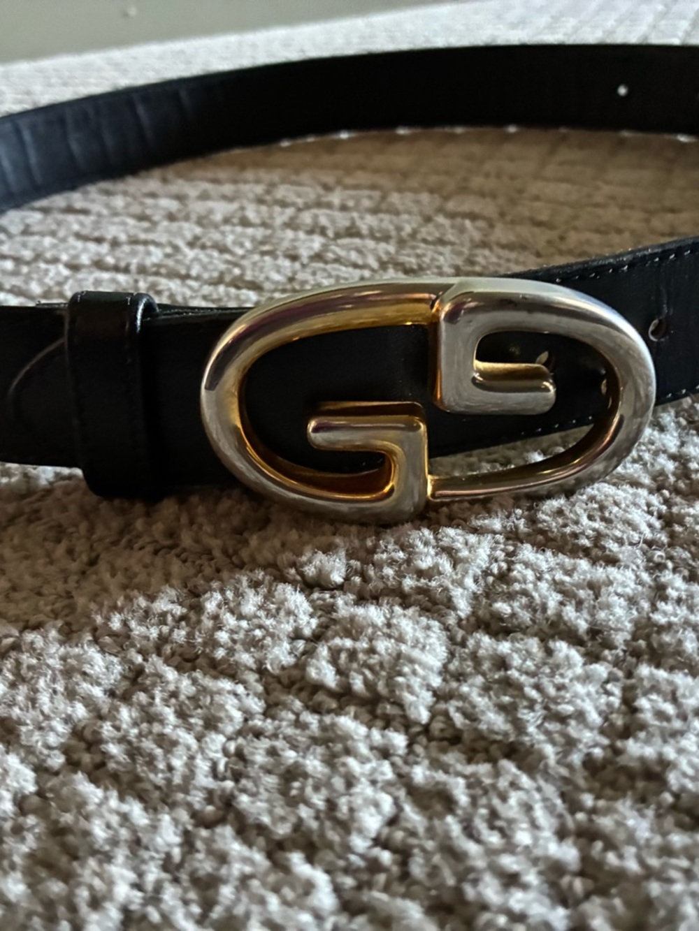 Gucci Vintage Black Leather Belt with Gold-Tone Interlocking G Logo Buckle - Picture 2 of 2